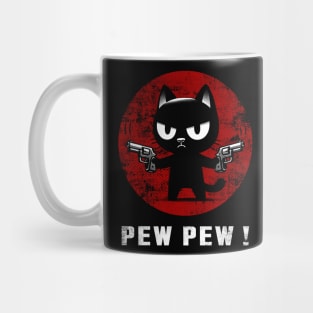 PEW PEW! Black Cat Vintage Halftone Mug